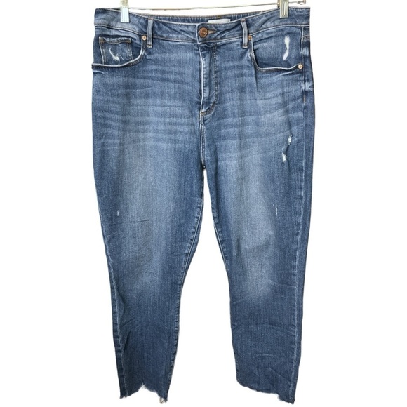 LOFT Distressed Curvy High Rise Skinny Raw Hem Ankle Jeans - Picture 1 of 6